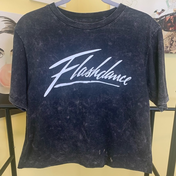 NWOT FLASHDANCE Cropped Graphic Tee in Bleach Dye Gray, Size Medium - Picture 7 of 8